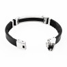 Armband Heren - Ziverkleurig-Zwart Roestvrij Stalen Plaat - Zwart Lederen Armband