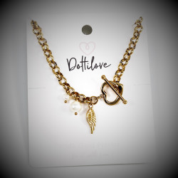Dottilove Ketting Dames - Geel Gold Plated op RVS - Geforceerde Ketting Hart - Zoetwaterparels