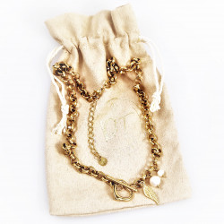 Dottilove Ketting Dames - Geel Gold Plated op RVS - Geforceerde Ketting Hart - Zoetwaterparels