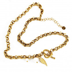 Dottilove Ketting Dames - Geel Gold Plated op RVS - Geforceerde Ketting Hart - Zoetwaterparels