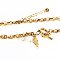 Dottilove Ketting Dames - Geel Gold Plated op RVS - Geforceerde Ketting Hart - Zoetwaterparels