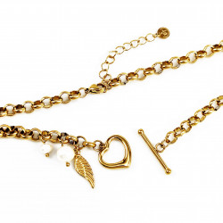 Dottilove Ketting Dames - Geel Gold Plated op RVS - Geforceerde Ketting Hart - Zoetwaterparels