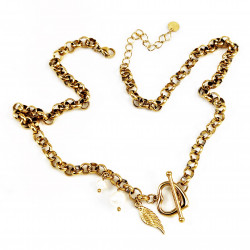 Dottilove Ketting Dames - Geel Gold Plated op RVS - Geforceerde Ketting Hart - Zoetwaterparels