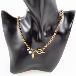 Dottilove Ketting Dames - Geel Gold Plated op RVS - Geforceerde Ketting Hart - Zoetwaterparels