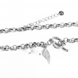 Dottilove Ketting Dames - Wit Gold Plated op RVS - Geforceerde Ketting Hart - Zoetwaterparels