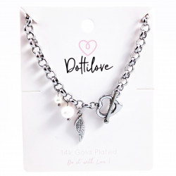 Dottilove Ketting Dames - Wit Gold Plated op RVS - Geforceerde Ketting Hart - Zoetwaterparels