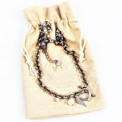 Dottilove Ketting Dames - Wit Gold Plated op RVS - Geforceerde Ketting Hart - Zoetwaterparels