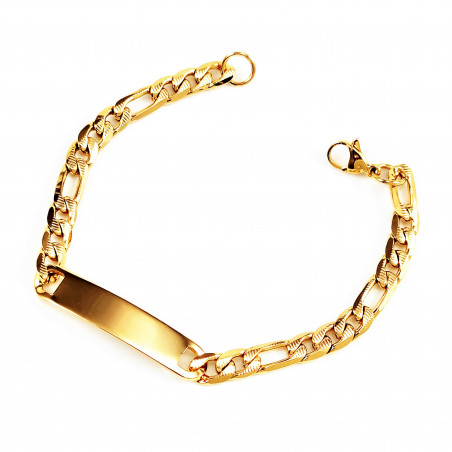 Silvio ID-Armband Heren 20cm x 7mm - Verguld RVS - Figaro Schakelarmband met Plaat