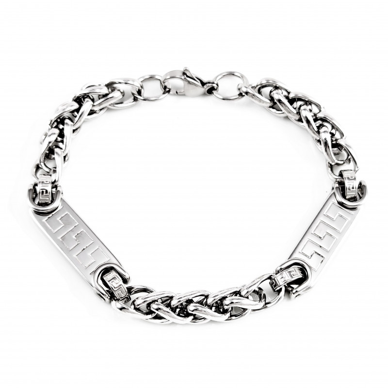 Grieks Design Armband Heren - Roestvrij staal - Schakels Armband Vossenstaart Grieks Design Armband Heren - Roestvrij staal - Schakels Armband Vossenstaart