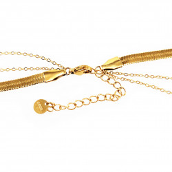 Dottilove Drielaagse Ketting Dames - Geel Gold Plated op RVS - Ketting Turks oog en Hoorn