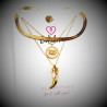 Dottilove Drielaagse Ketting Dames - Geel Gold Plated op RVS - Ketting Turks oog en Hoorn