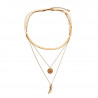 Dottilove Drielaagse Ketting Dames - Geel Gold Plated op RVS - Ketting Turks oog en Hoorn