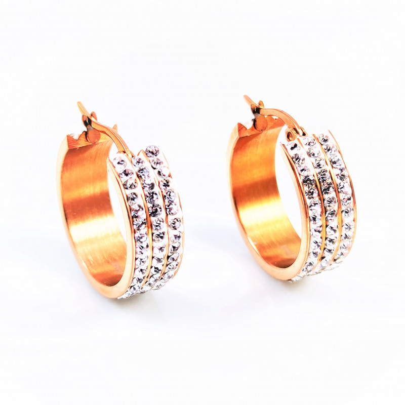 ∅25mm Strass Oorbellen Dames - Rosé Verguld Roestvrij Stalen - Oorringen ∅25mm Strass Oorbellen Dames - Rosé Verguld Roestvrij Stalen - Oorringen