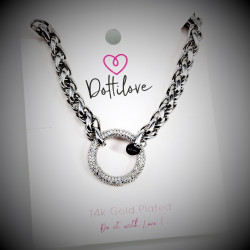 Dottilove Vossenstaart Ketting Dames - Wit Gold Plated op RVS - Ketting Ronde Sluiting Zirkonia-Stein
