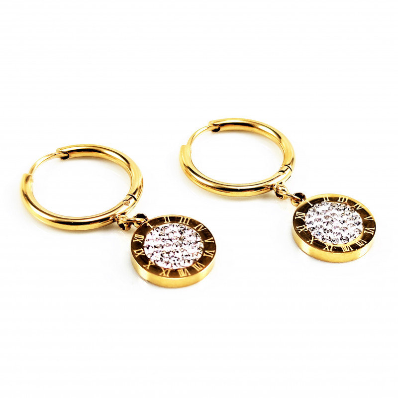 ∅18mm Strass Oorbellen Dames - Verguld Roestvrij Staal - Oorringen met Ronde Hanger