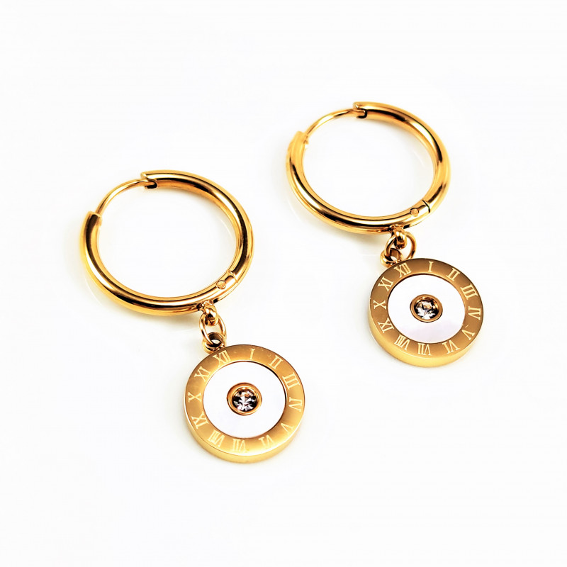 ∅18mm Romeinse Oorbellen Dames - Verguld Roestvrij Staal - Oorringen met Hanger