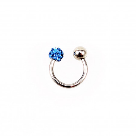 RVS Hoefijzer met Blauw Strass Bolletje - Piercing Neus - Septum - Tragus - Helix