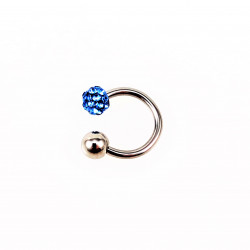 RVS Hoefijzer met Blauw Strass Bolletje - Piercing Neus - Septum - Tragus - Helix