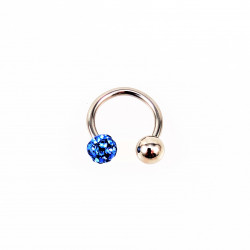 RVS Hoefijzer met Blauw Strass Bolletje - Piercing Neus - Septum - Tragus - Helix