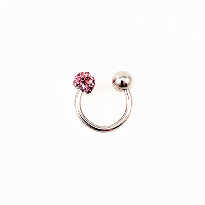 RVS Hoefijzer met Roze Paars Strass Bolletje - Piercing Neus - Septum - Tragus - Helix