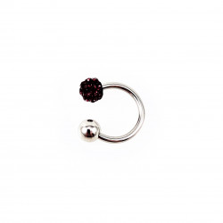 RVS Hoefijzer met Donkerpaars Strass Bolletje - Piercing Neus - Septum - Tragus - Helix