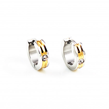 Tweekleurige Oorringen Dames - Heren - Roestvrij Staal Goudkleur-Zilverkleur - Oorbellen met Zirkonia Steen