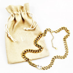 Dottilove Dames Ketting met Zirkoniasteen - Geel Gold Plated op RVS - Cubaanse Schakelketting