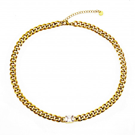Dottilove Dames Ketting met Zirkoniasteen - Geel Gold Plated op RVS - Cubaanse Schakelketting