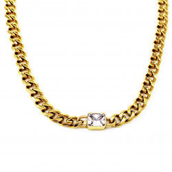 Dottilove Dames Ketting met Zirkoniasteen - Geel Gold Plated op RVS - Cubaanse Schakelketting