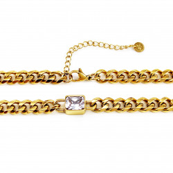 Dottilove Dames Ketting met Zirkoniasteen - Geel Gold Plated op RVS - Cubaanse Schakelketting