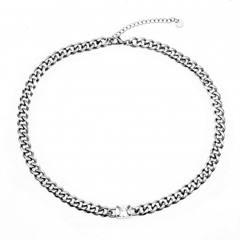 Dottilove Dames Ketting met Zirkoniasteen - Wit Gold Plated op RVS - Cubaanse Schakelketting Dottilove Dames Ketting met Zirkoniasteen - Wit Gold Plated op RVS - Cubaanse Schakelketting