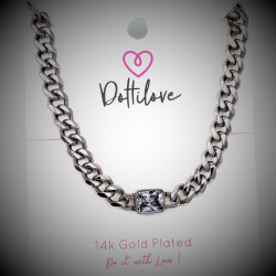 Dottilove Dames Ketting met Zirkoniasteen - Wit Gold Plated op RVS - Cubaanse Schakelketting