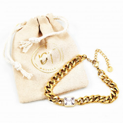 Dottilove Dames Armband met Zirkoniasteen - RVS Gold Plated - Cubaanse Schakelarmband