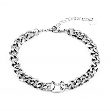 Dottilove Dames Armband met Zirkoniasteen - RVS Wit Gold Plated- Cubaanse Schakelarmband