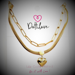 Dottilove 2 Laags Ketting Dames - Geel Gold Plated op RVS - Paperclip Ketting - Slang Ketting