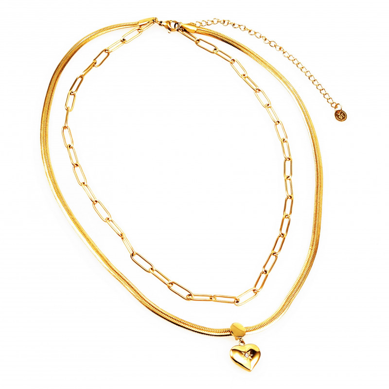 Dottilove 2 Laags Ketting Dames - Geel Gold Plated op RVS - Paperclip Ketting - Slang Ketting Dottilove 2 Laags Ketting Dames - Geel Gold Plated op RVS - Paperclip Ketting - Slang Ketting