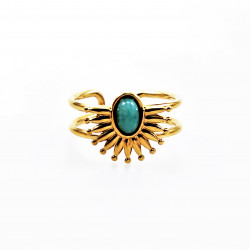 Dottilove Sieraden - Dames Waaier Ring - 14K Geelgoud Verguld - Ring met Turquoise Steen