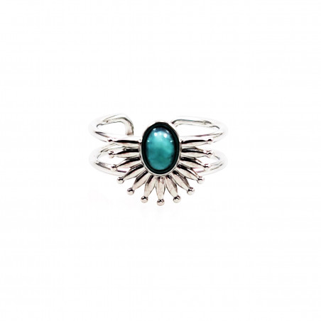 Dottilove Sieraden - Dames Waaier Ring - RVS Wit Gold Plated - Ring met Turquoise Steen
