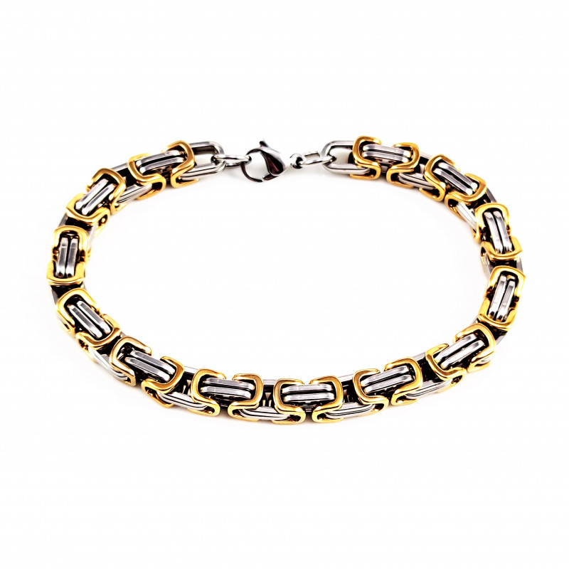 7mm Heren Vierkant Koningsarmband - Goudkleurig - Zilverkleurig Roestvrij Stalen Armband 7mm Heren Vierkant Koningsarmband - Goudkleurig - Zilverkleurig Roestvrij Stalen Armband