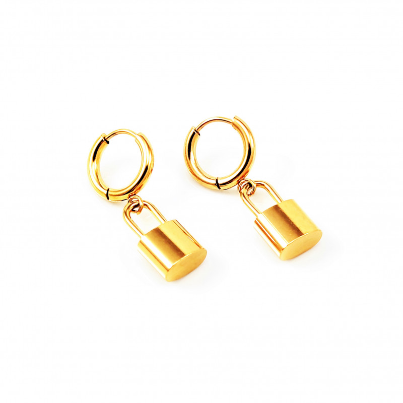 Hangslot Oorbellen Dames - Heren - Verguld RVS - Oorringen met Hanger Hangslot Oorbellen Dames - Heren - Verguld RVS - Oorringen met Hanger