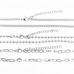 Ketting Set 3-Delige Dames - Ziverkleur RVS - Kabelketting - Kogelketting - Gourmet Schakelketting met Twee Kruisen