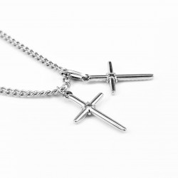 Ketting Set 3-Delige Dames - Ziverkleur RVS - Kabelketting - Kogelketting - Gourmet Schakelketting met Twee Kruisen