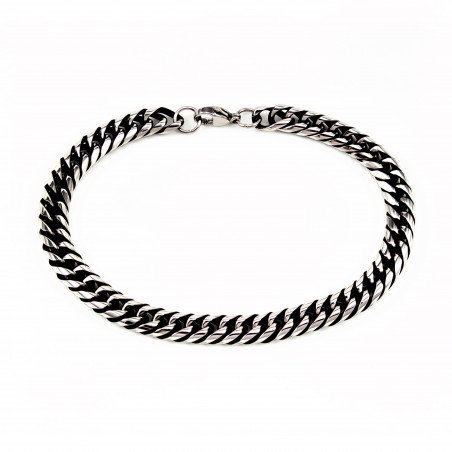 22cm x 7mm Cubaanse Armband Heren - Gezwart Roestvrij Staal - Schakelarmband