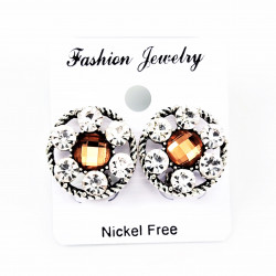 Dames Ronde Design Oorclips - Bruin - Zilverkleurige Clip-on Oorbellen