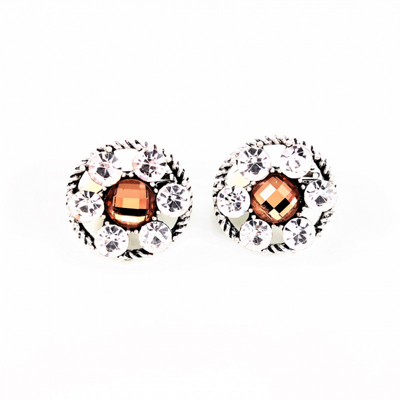 Dames Ronde Design Oorclips - Bruin - Zilverkleurige Clip-on Oorbellen Dames Ronde Design Oorclips - Bruin - Zilverkleurige Clip-on Oorbellen