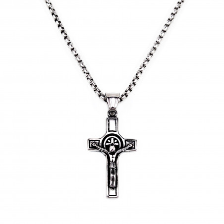 70cm x 3mm Ketting Heren + Kruis van Sint-Benedictus - Roestvrij Staal - Kruishanger
