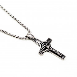 70cm x 3mm Ketting Heren + Kruis van Sint-Benedictus - Roestvrij Staal - Kruishanger
