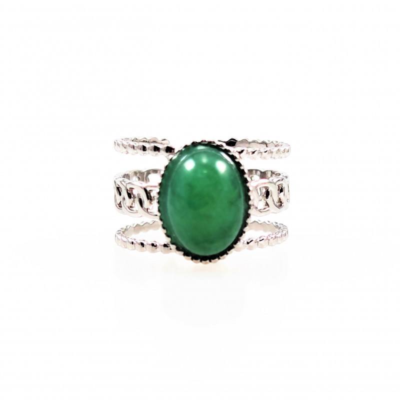 Verstelbaar Ring Dames - Roestvrij Staal - Ring met Ovale Groene Natuursteen Verstelbaar Ring Dames - Roestvrij Staal - Ring met Ovale Groene Natuursteen