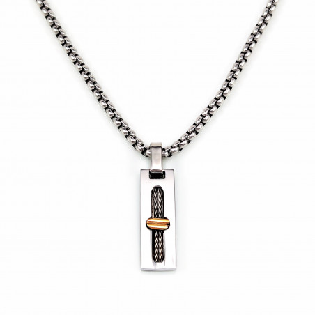 60cm Ketting Heren + Rechthoekige Hanger - RVS Zilverkleur-Goudkleur