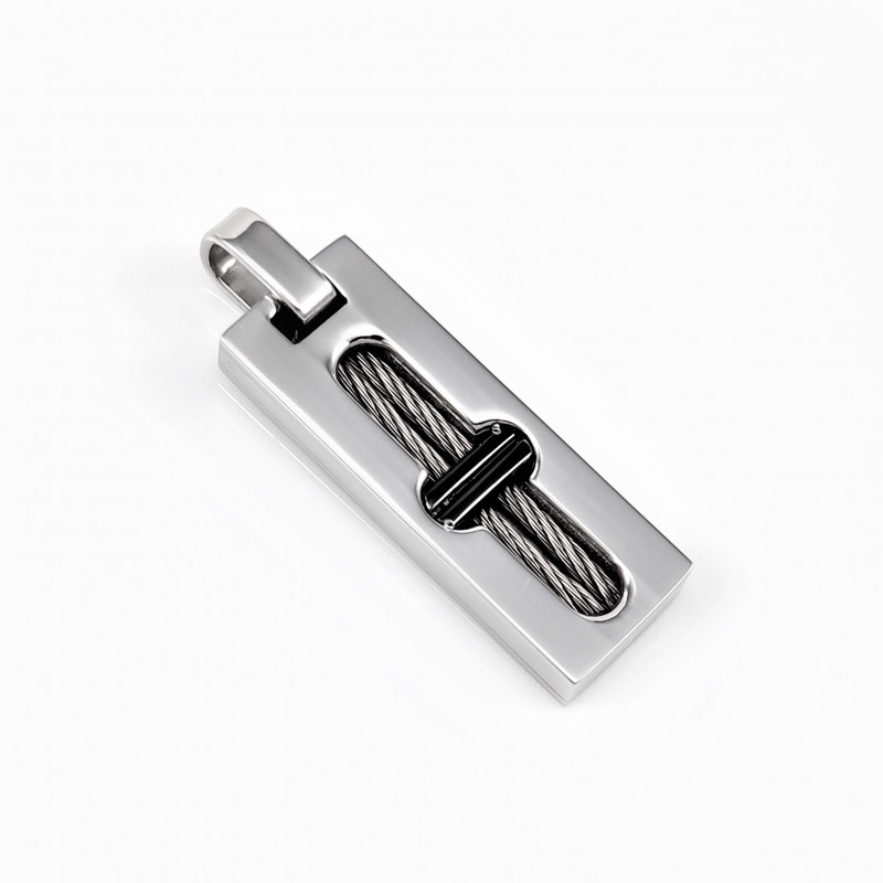 Rechthoekige Hanger - RVS Zilverkleur-Zwart - Heren Hanger Rechthoekige Hanger - RVS Zilverkleur-Zwart - Heren Hanger
